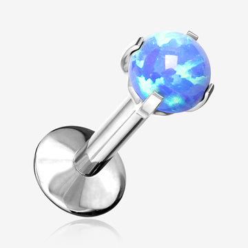 Implant Grade Titanium Internally Threaded Fire Opal Sparkle Prong Set Labret-Blue Opal
